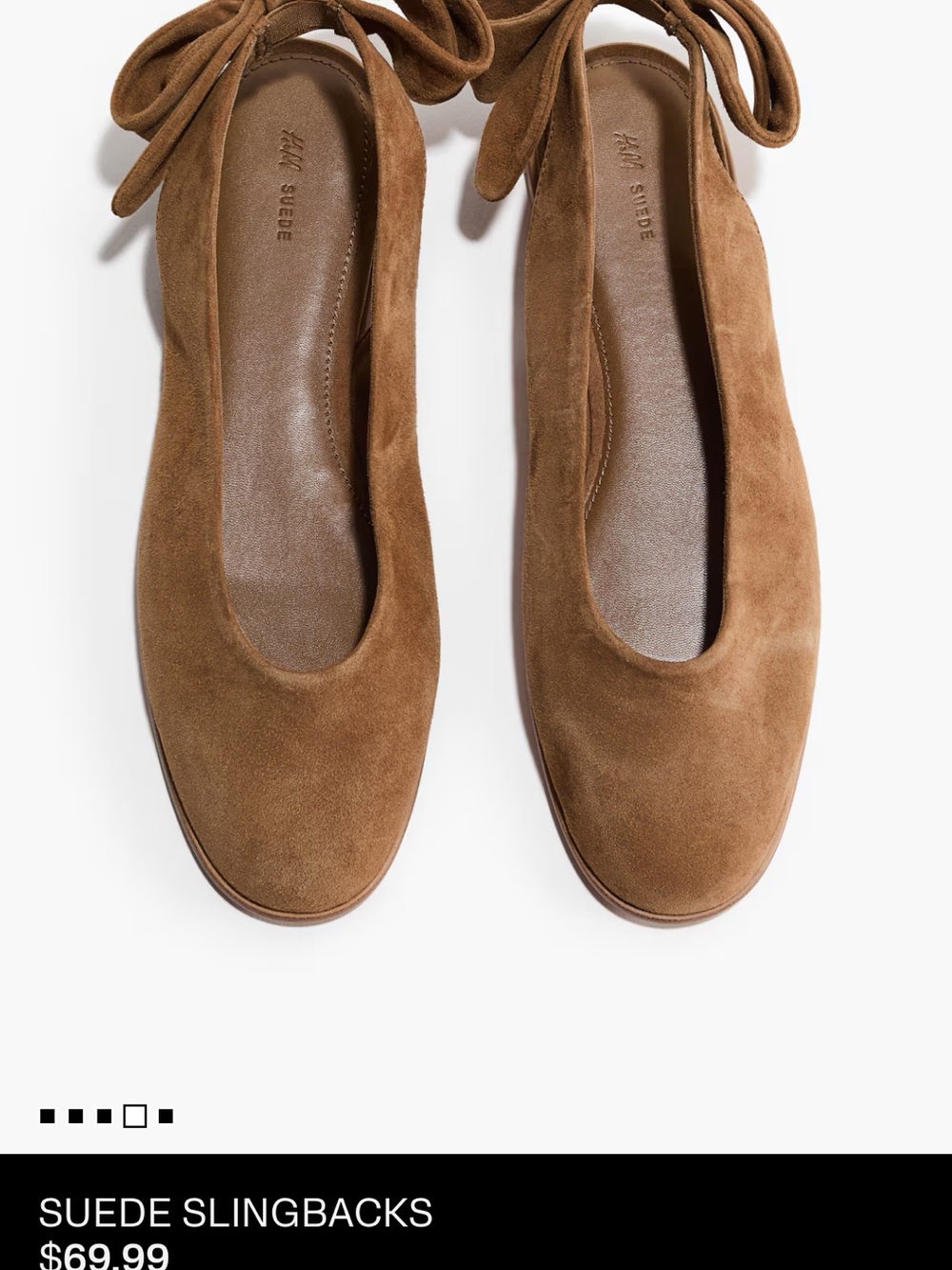 H&M Suede Tie-Back Flats in Chestnut Brown